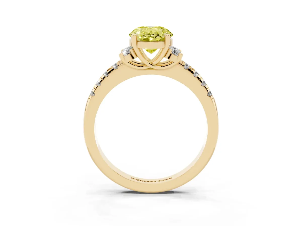 Fancy Yellow Oval Cut Diamond Three-Stone Pave Band with Four-Prong Setting Yellow gold
