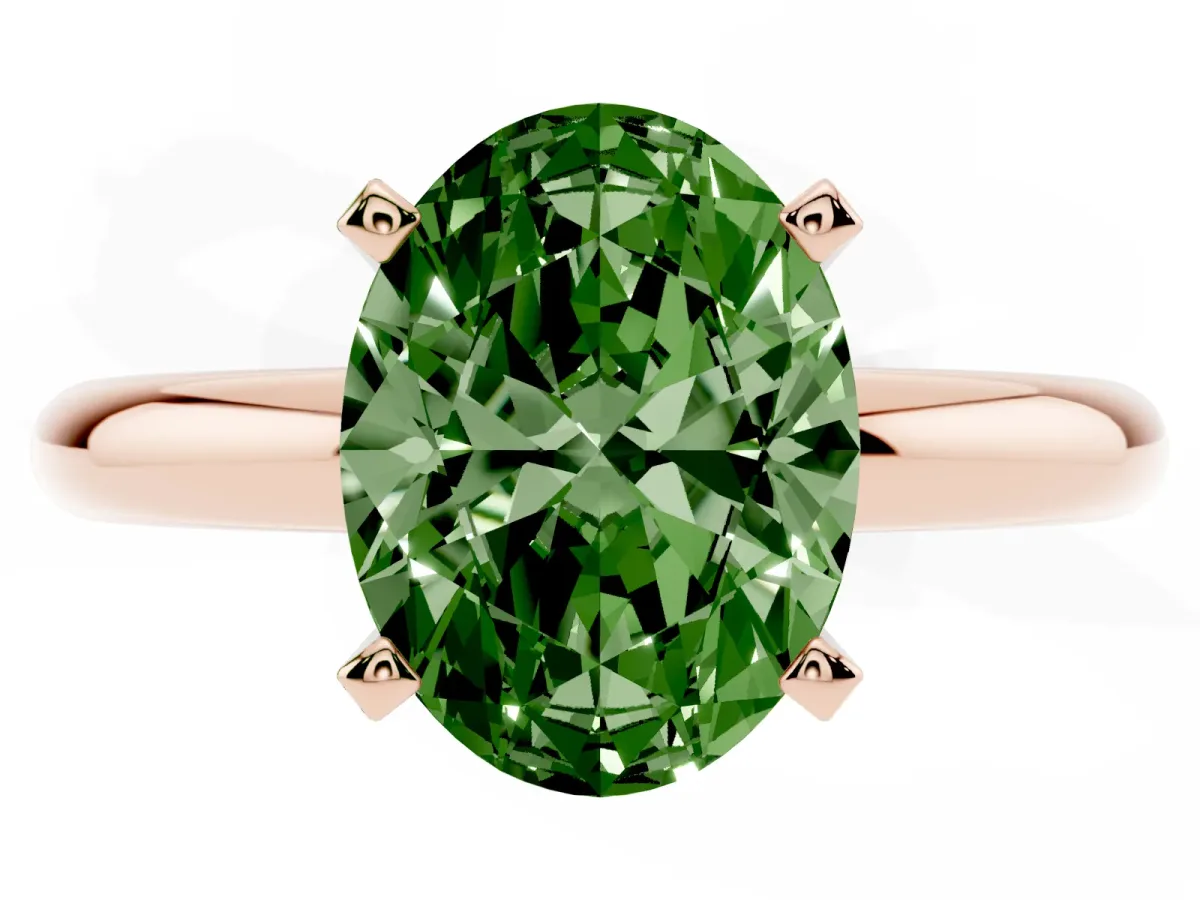 Fancy Green Oval Cut Diamond Solitaire Engagement Ring with Round Band and Four-Prong Setting Rose gold