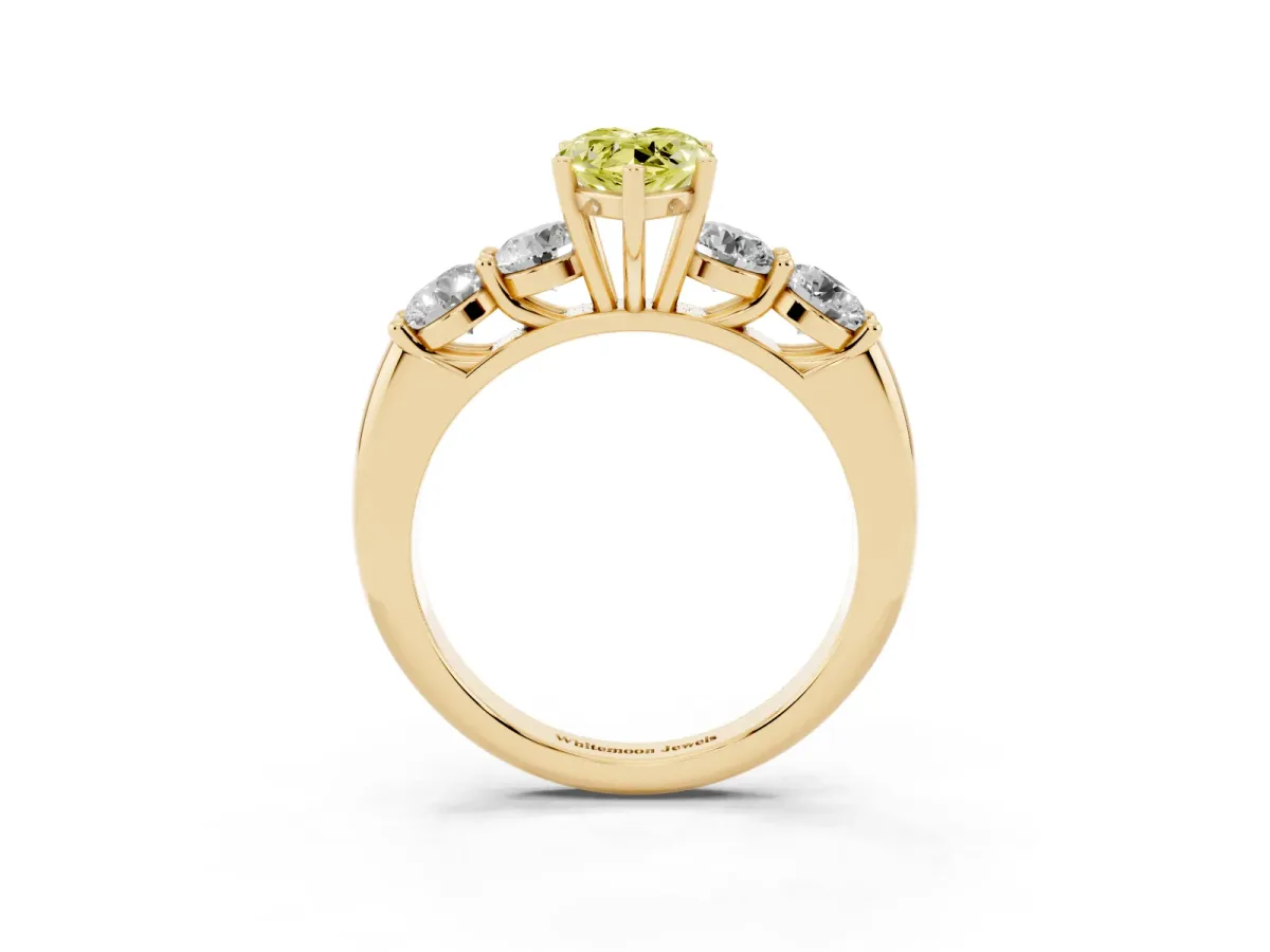 Fancy Yellow Marquise Cut Cut Five-Stone Prong Set Diamond Ring with Classic Band Yellow gold