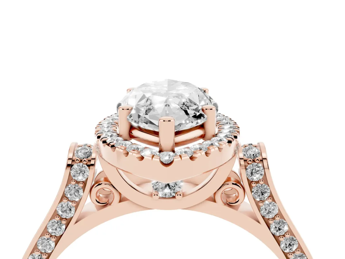 Marquise Cut Halo Round Diamond Twist Band with Four-Prong Setting Rose gold