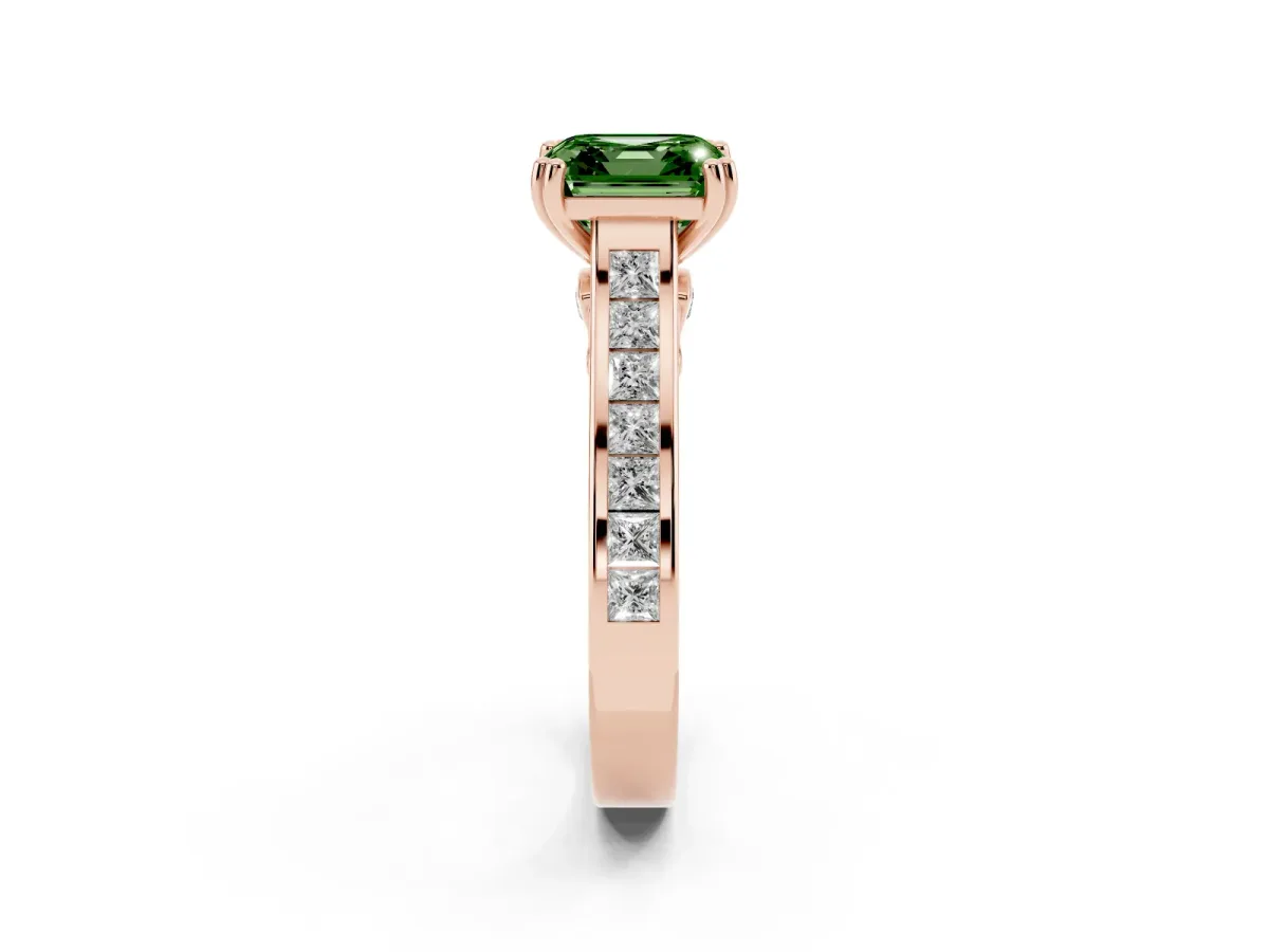 Fancy Green Asscher Cut Cut Channel Set Solitaire Engagement Ring with Prong Setting Rose gold