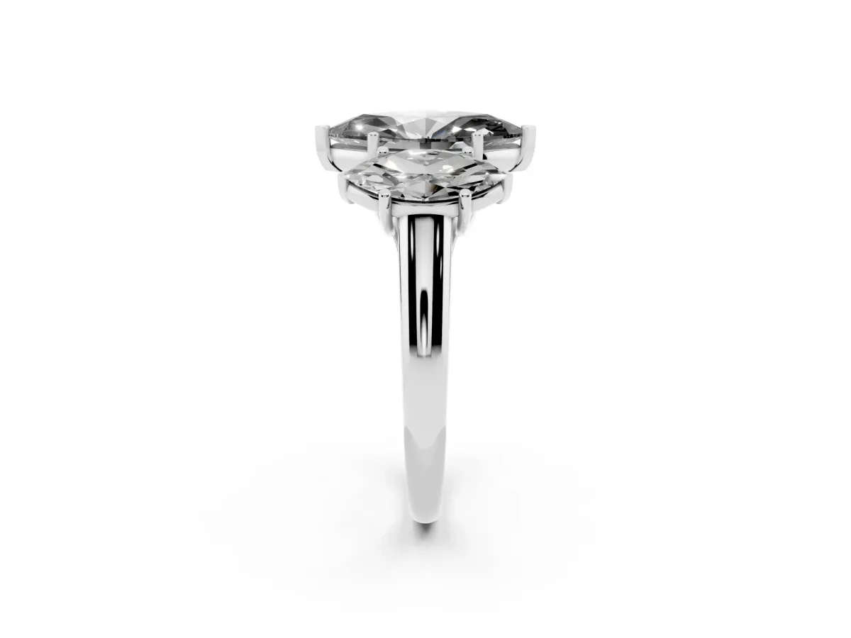 Fancy Black Three-Stone Marquise Cut Diamond Engagement Ring with Prong Setting White gold