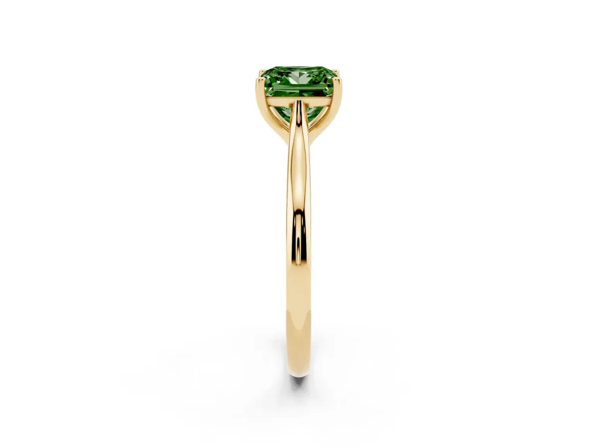 Fancy Green Princess Cut Cut Solitaire Ring with Cathedral Band and Four-Prong Setting Yellow gold
