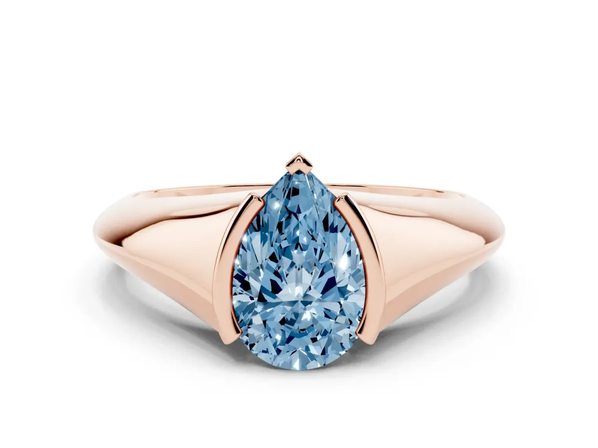 Fancy Blue Pear Cut Solitaire Tension Set Diamond Ring Rose gold