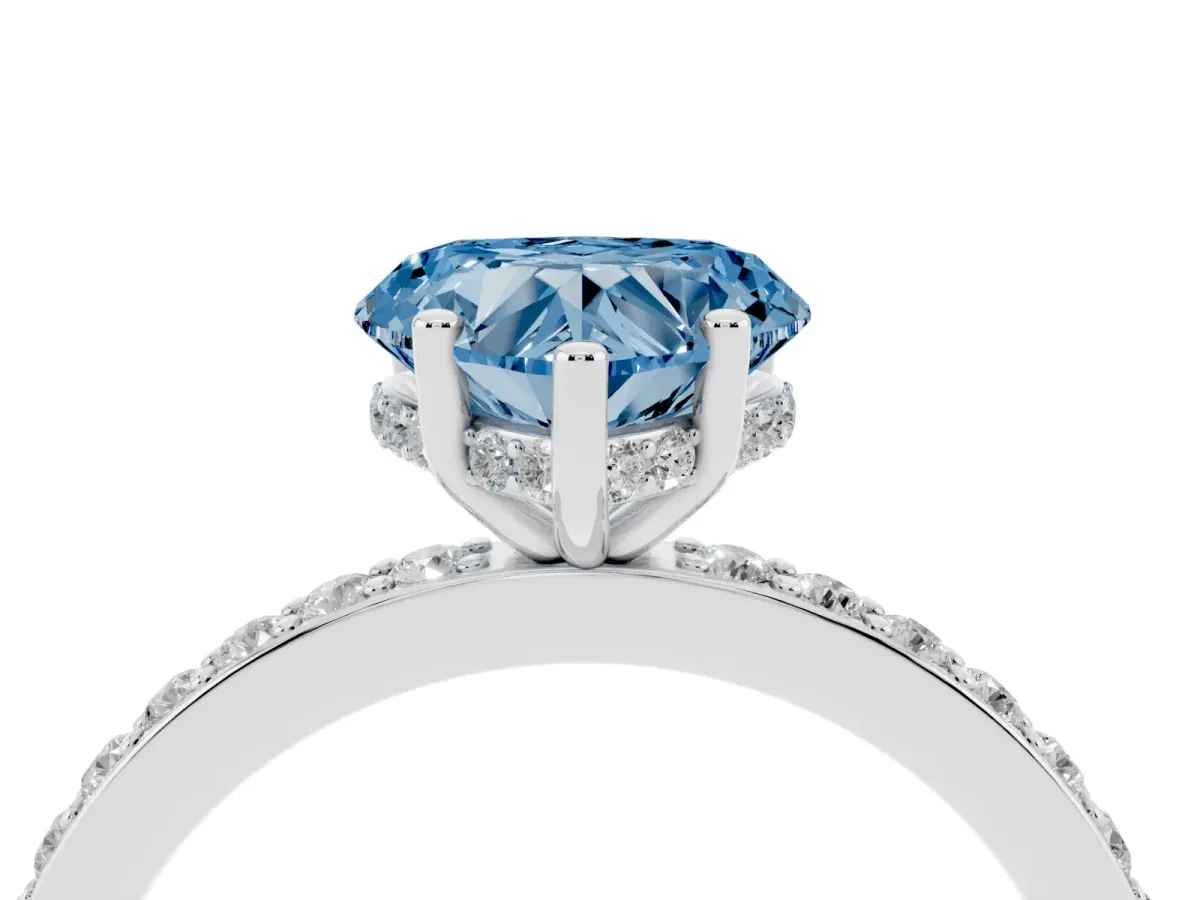 Fancy Blue Heart Cut Cut Diamond Pavé Band Ring with Four-Prong Setting Platinum