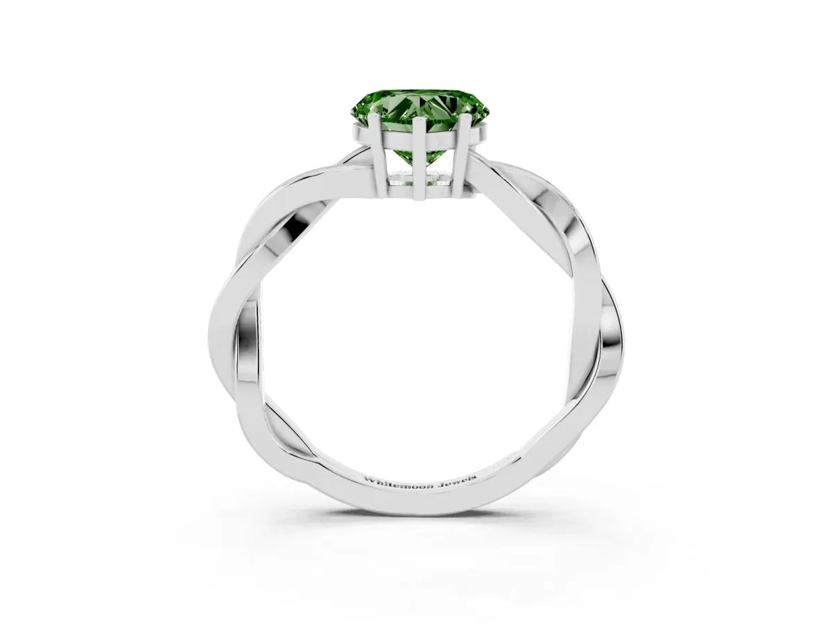 Fancy Green Heart Cut Solitaire Twisted Pave Diamond Ring with Four-Prong Setting White gold