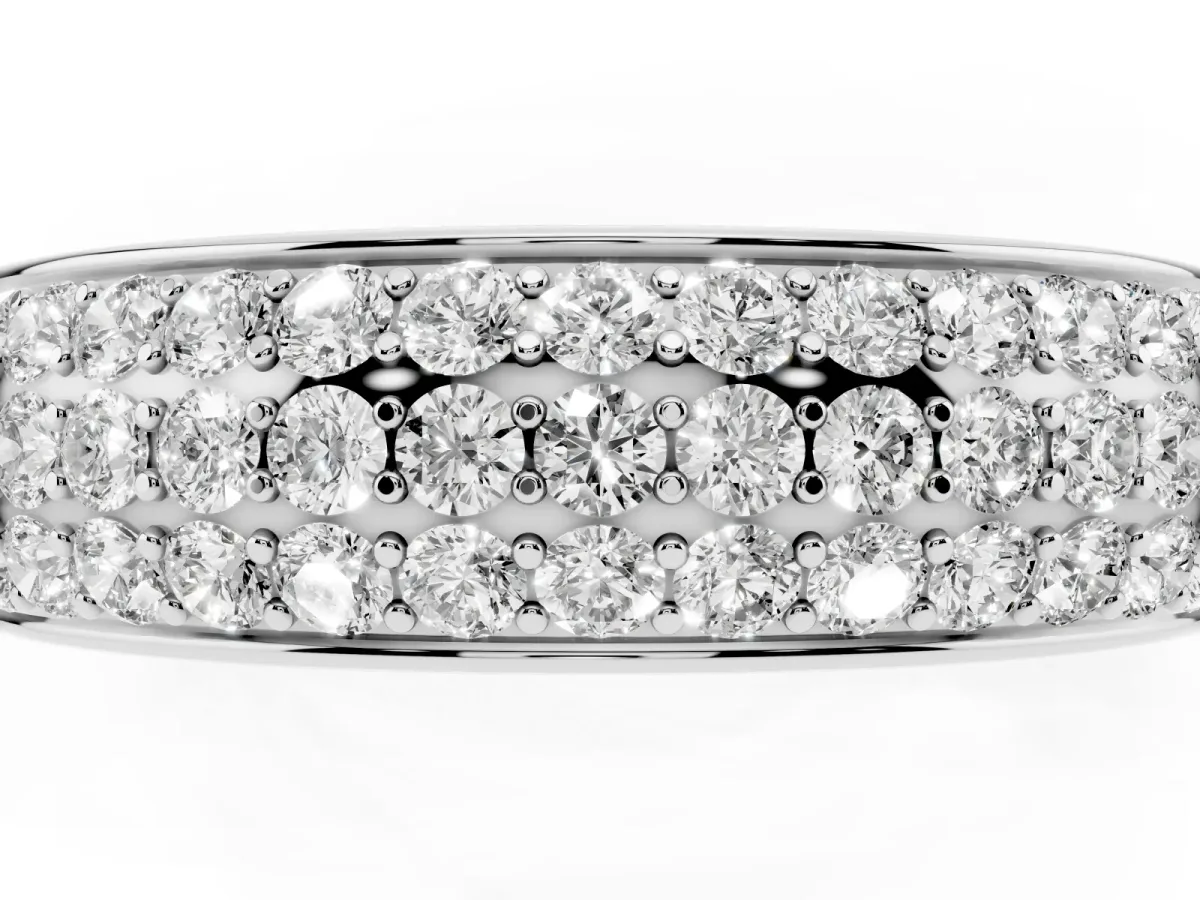 Three-Row Round Diamond Eternity Band with Shared Prong Setting Silver