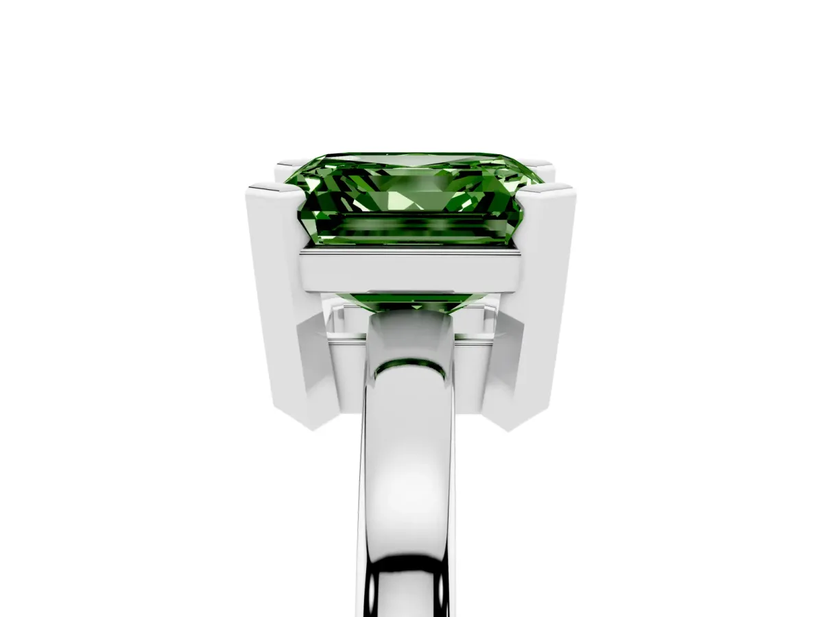Fancy Green Asscher Cut Cut Solitaire Ring with Four-Prong Setting and Classic Band Silver