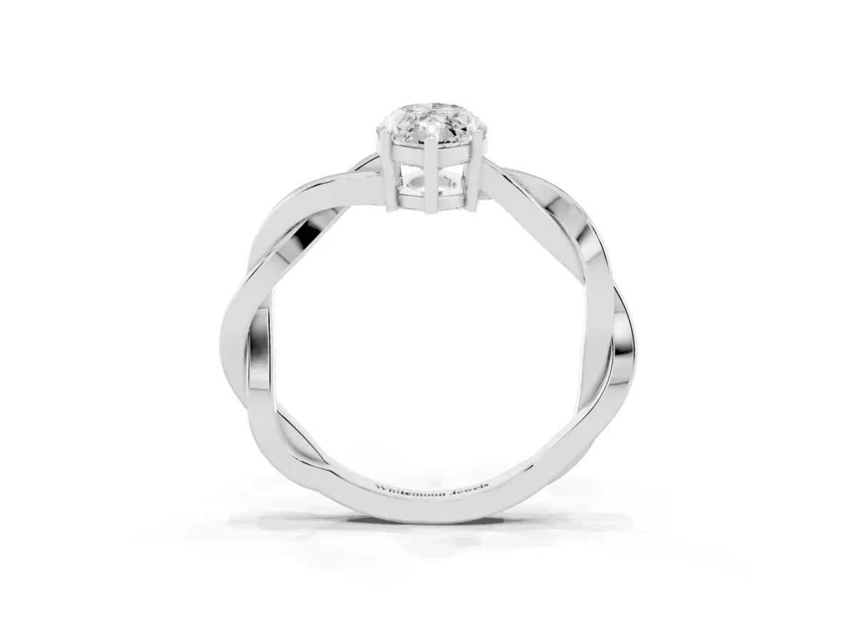 Marquise Cut Solitaire Twisted Pave Diamond Ring with Four-Prong Setting White gold