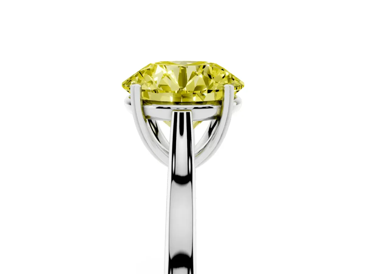 Fancy Yellow Round Cut Solitaire Heart Prong Engagement Ring with Tapered Band White gold