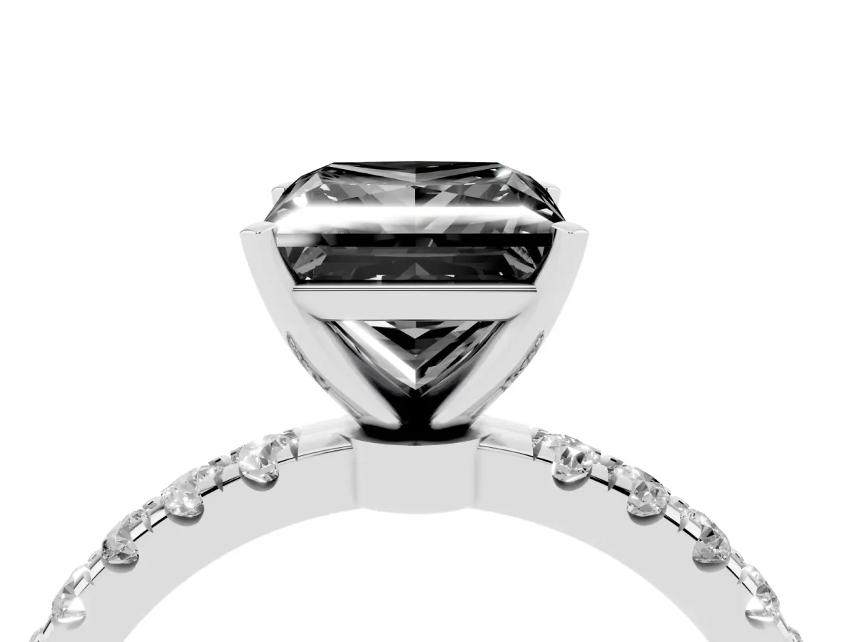 Fancy Black Princess Cut Diamond Solitaire Ring with Pavé Accents and Four-Prong Setting Silver
