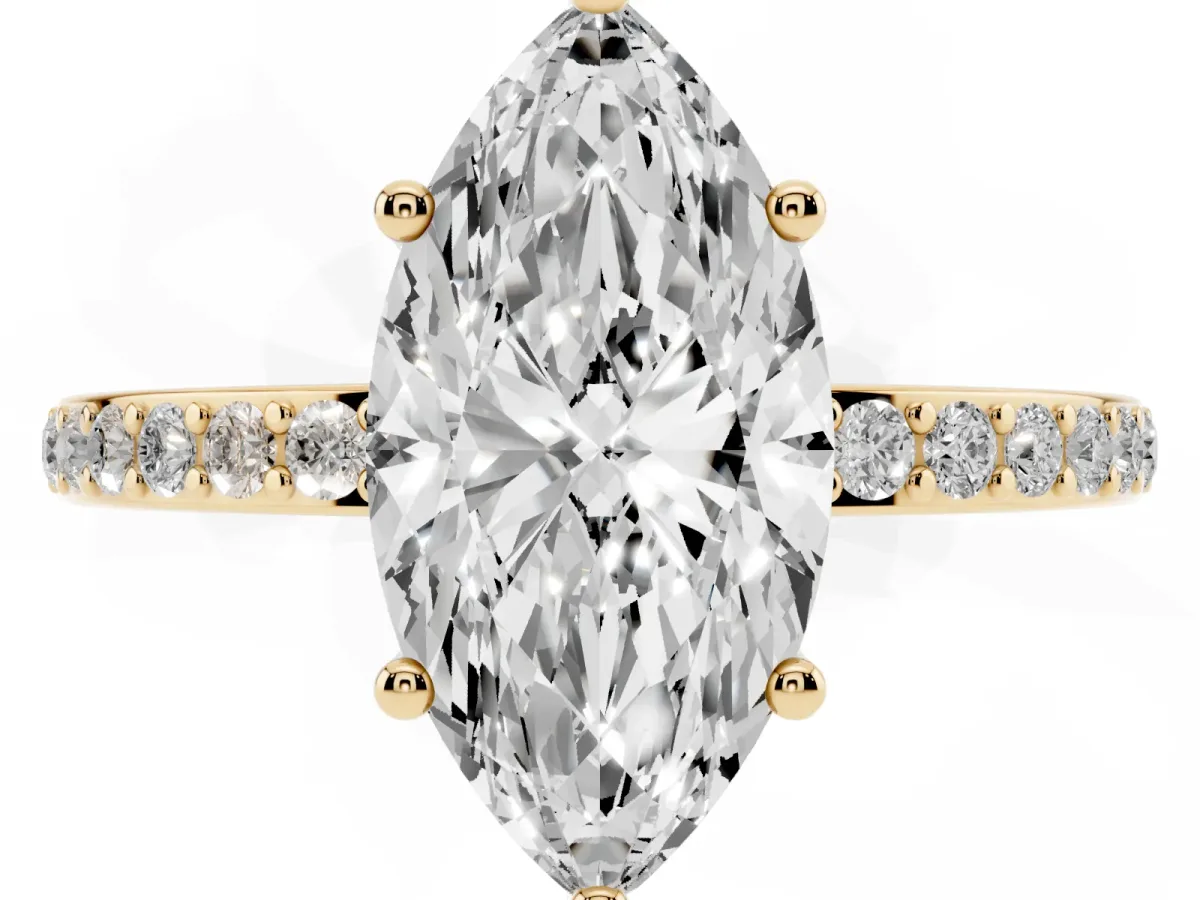 Marquise Cut Cut Diamond Pavé Band Ring with Four-Prong Setting Yellow gold
