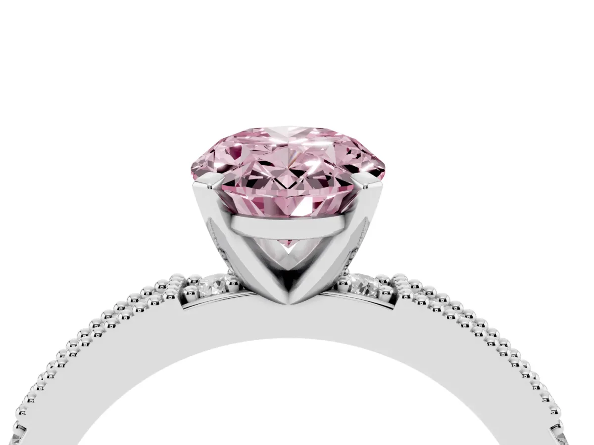 Fancy Pink Oval Cut Solitaire with Pavé Band and Four-Prong Setting Silver