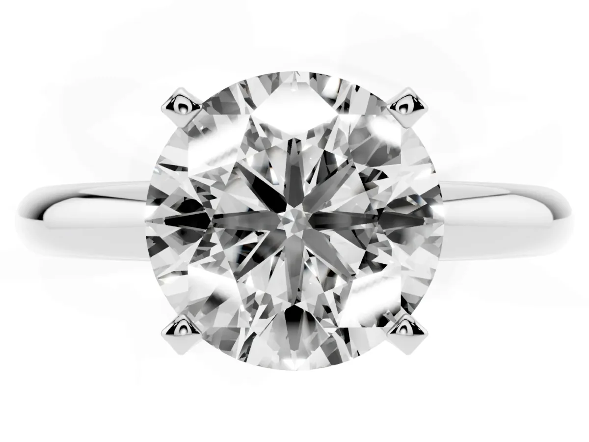 Round Cut Diamond Solitaire Engagement Ring with Round Band and Four-Prong Setting Platinum