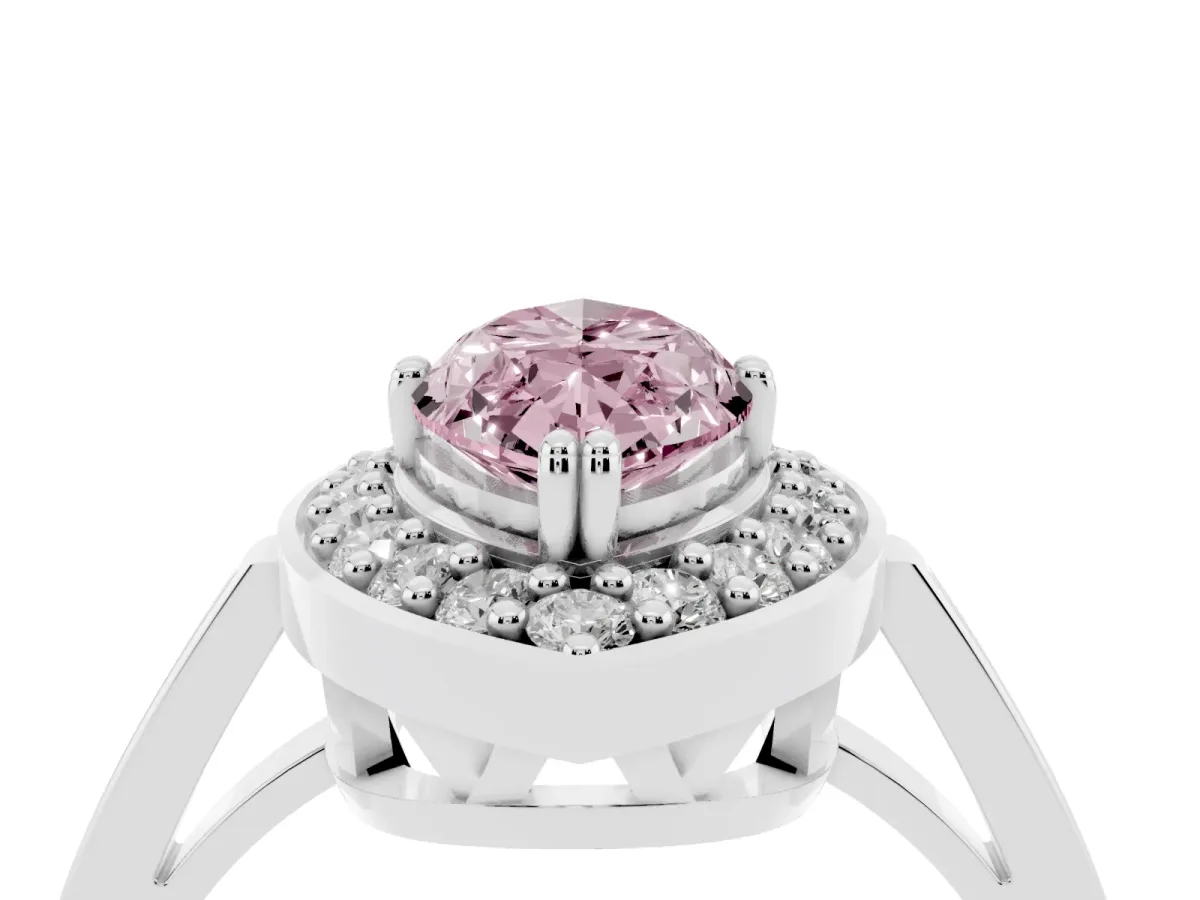 Fancy Pink Marquise Cut Diamond Halo Ring with Split Shank and Four-Prong Setting Silver