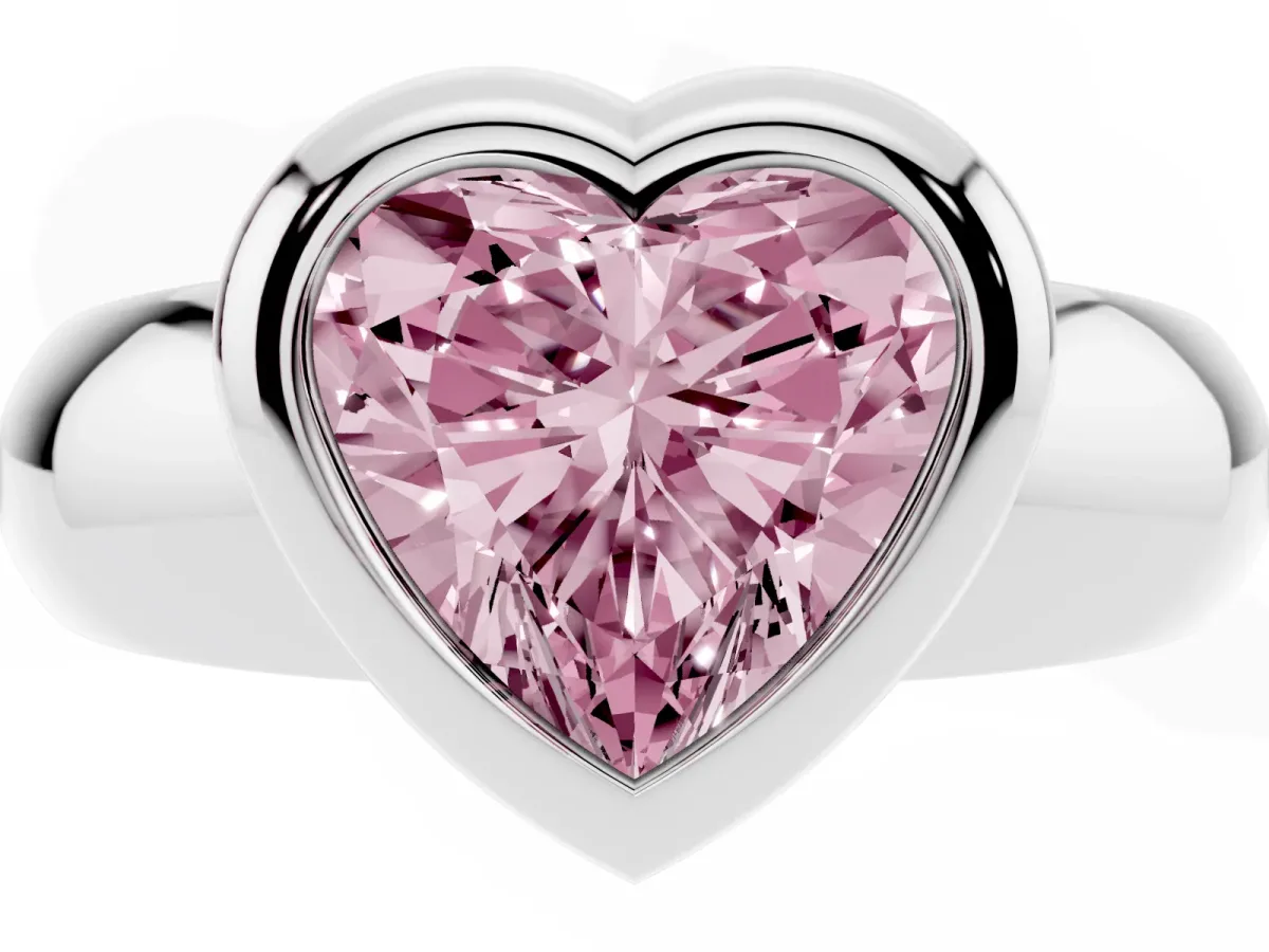 Fancy Pink Bezel Set Heart Cut Solitaire Ring with Wide Band Platinum