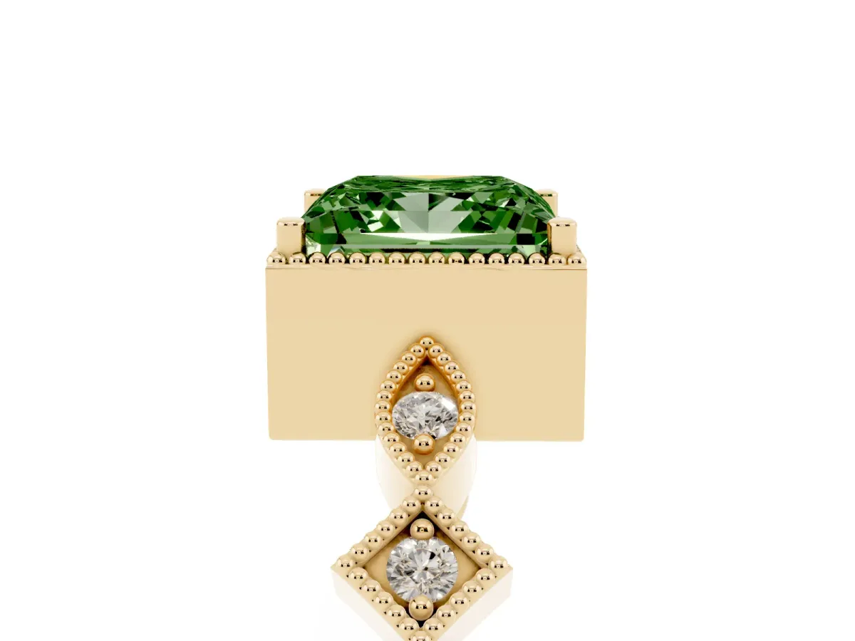 Fancy Green Princess Cut Milgrain Marquise Diamond Twist Band Ring Yellow gold