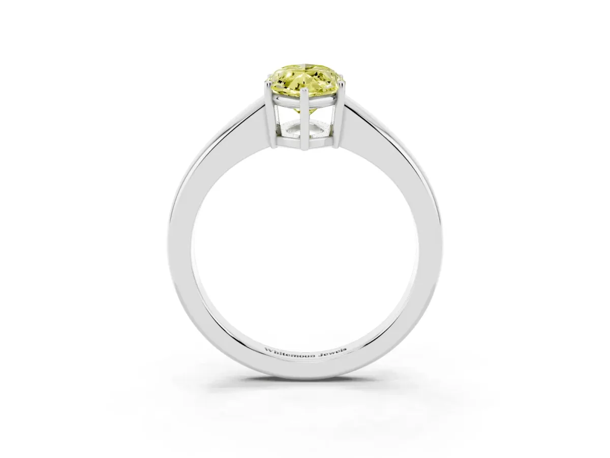 Fancy Yellow Marquise Cut Solitaire Diamond Ring with Tapered Band and Four-Prong Setting Platinum