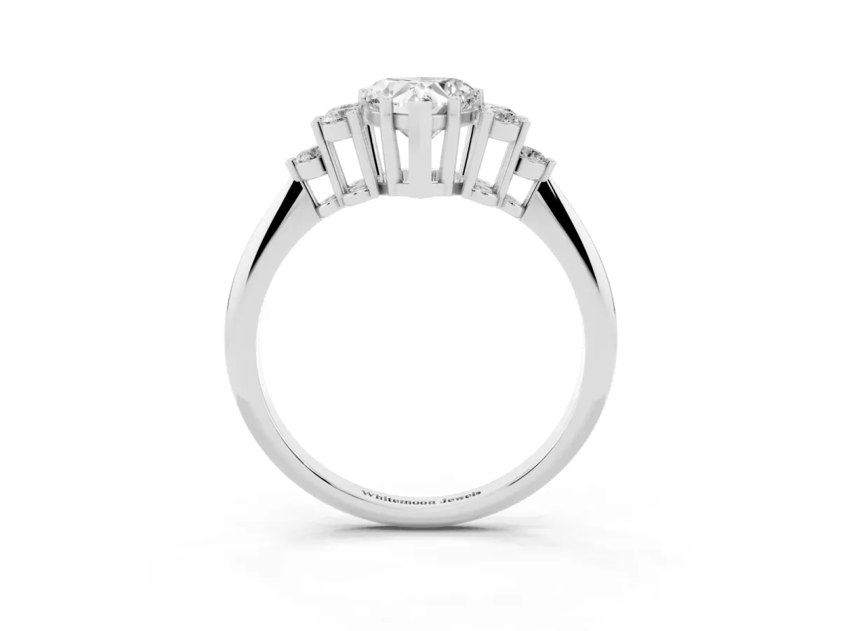Heart Cut Cut Diamond Cluster Ring with Solitaire Band and Four-Prong Setting Silver