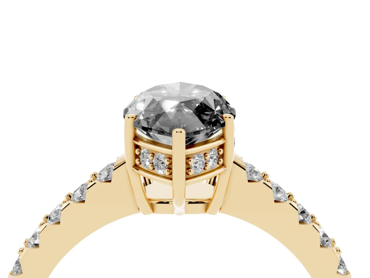 Fancy Black Marquise Cut Solitaire Diamond Engagement Ring with Pavé Band and Six-Prong Setting Yellow gold