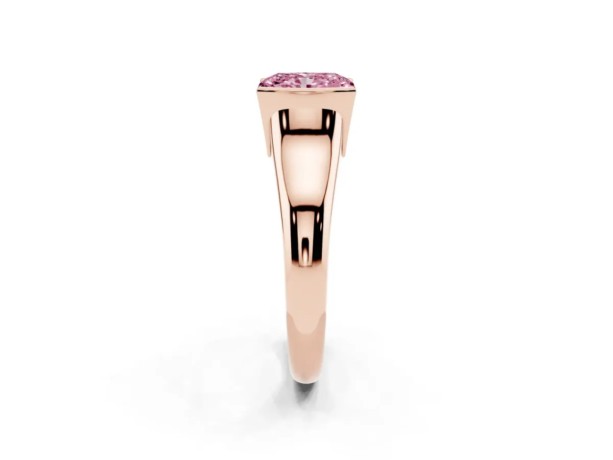 Fancy Pink Radiant Cut Solitaire Tension Set Diamond Ring with Split Shank Band Rose gold