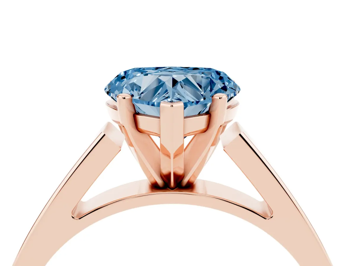 Fancy Blue Heart Cut Solitaire Engagement Ring with Four-Prong Setting and Tapered Band Rose gold