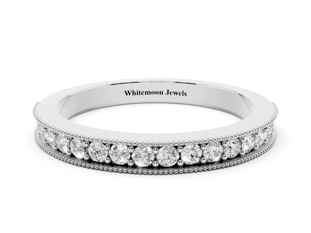 Round Diamond Milgrain Pavé Eternity Band White gold