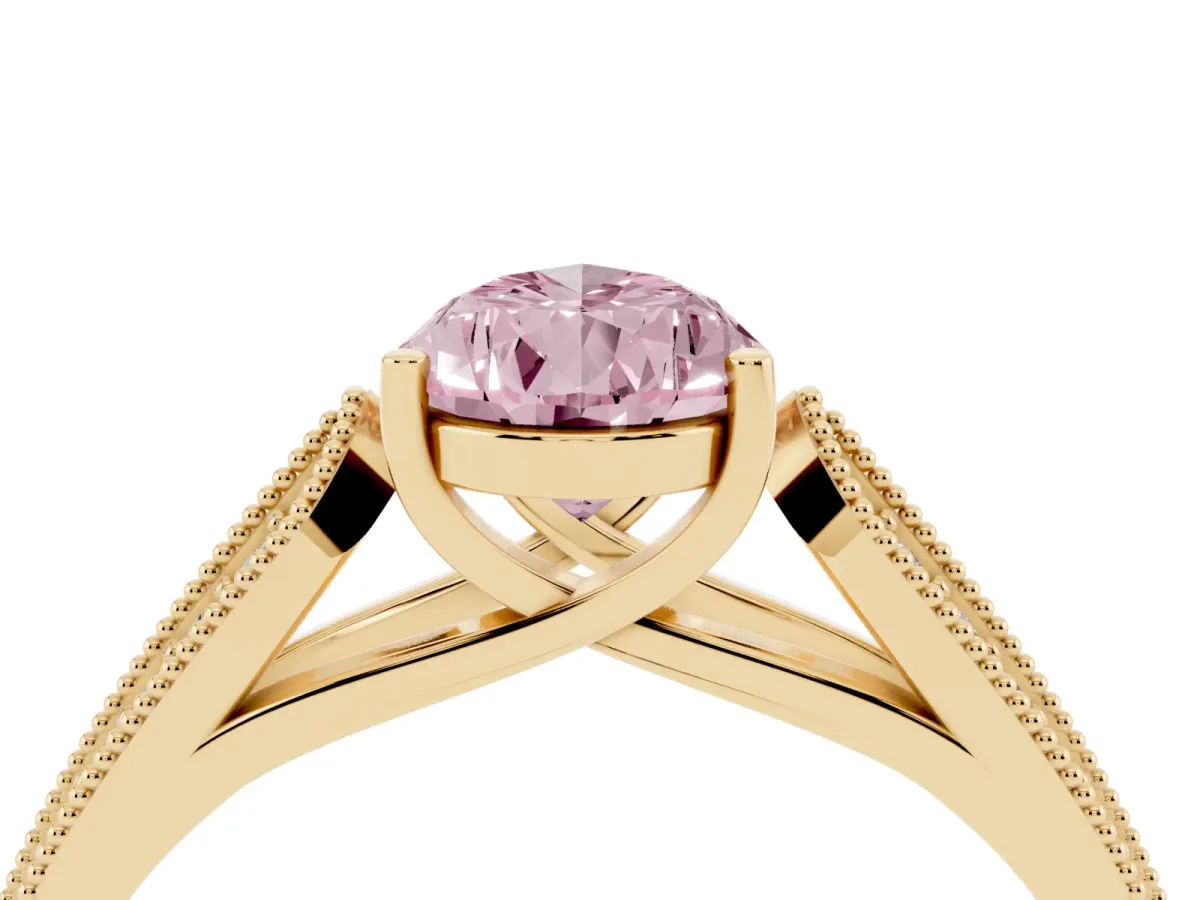 Fancy Pink Pear Cut Cut Pave Split Shank Engagement Ring with Four-Prong Setting Yellow gold