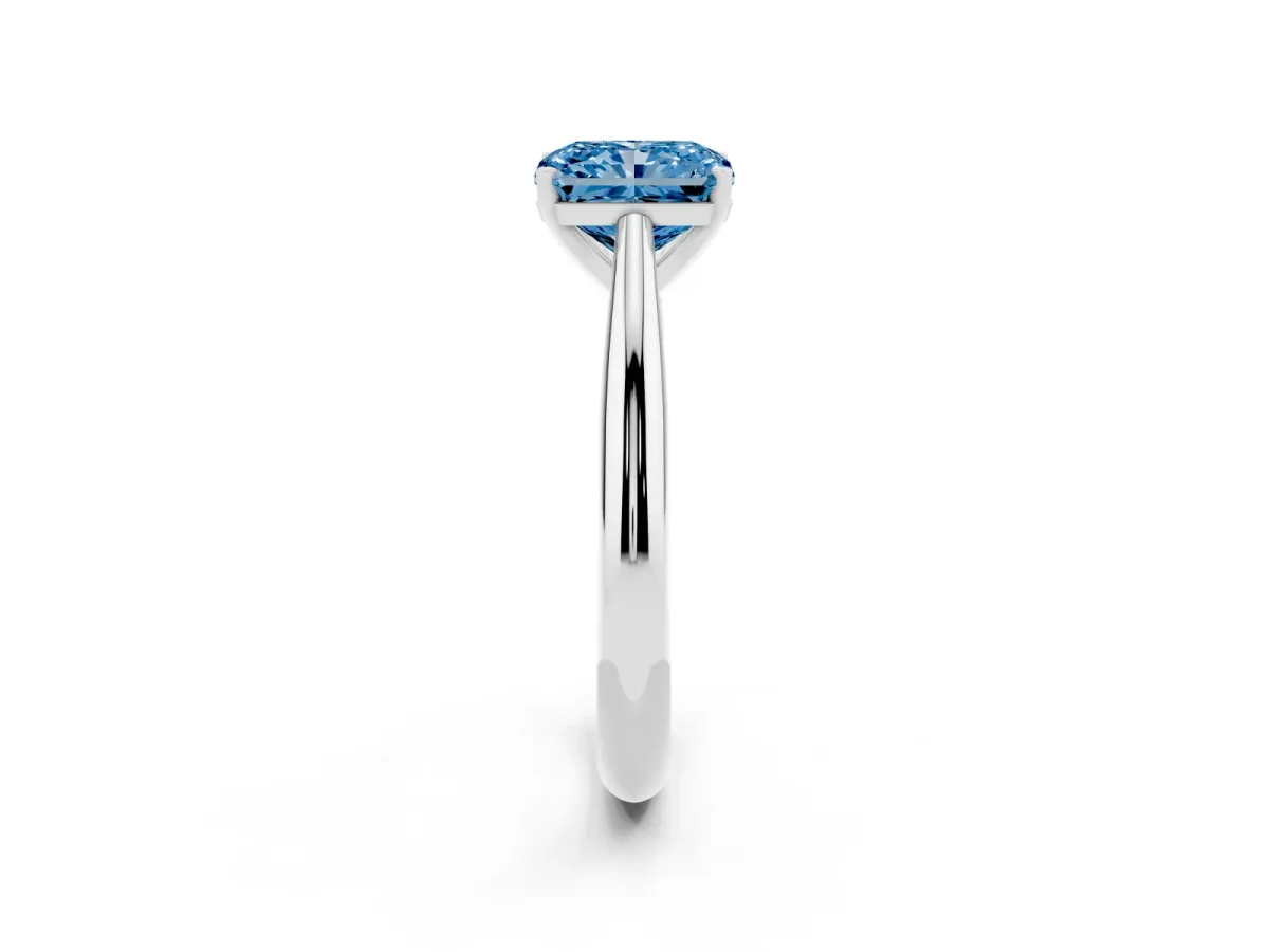 Fancy Blue Radiant Cut Diamond Solitaire Engagement Ring with Cathedral Setting and Four-Prong Mount Silver