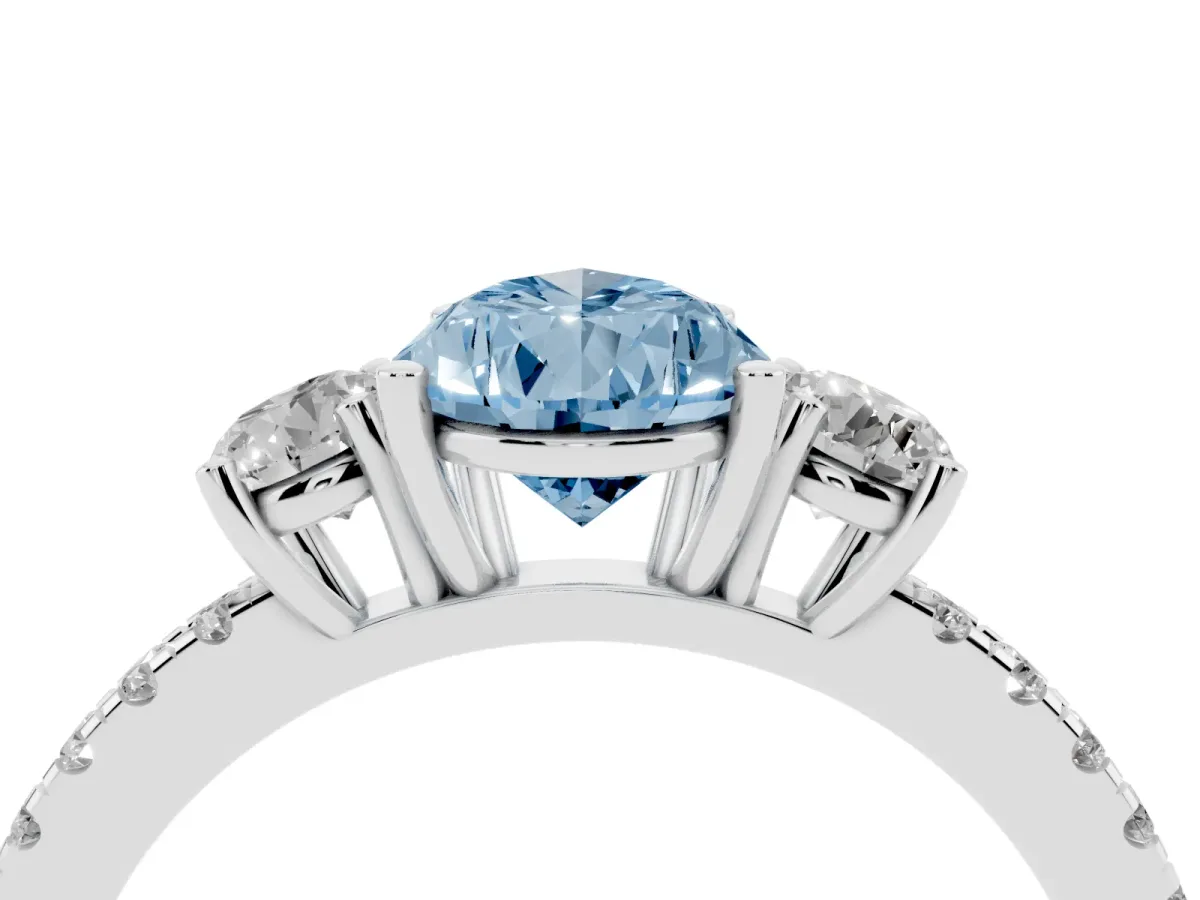 Fancy Blue Three-Stone Pear Cut Cut Diamond Pavé Band with Prong Setting Silver