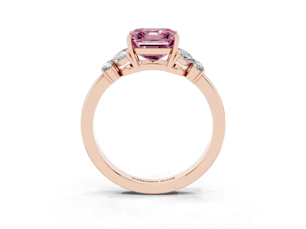 Fancy Pink Asscher Cut Cut Solitaire Floral Diamond Ring with Four-Prong Setting Rose gold