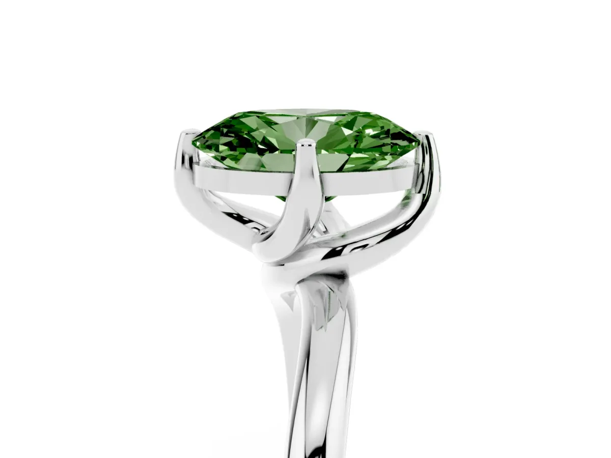 Fancy Green Oval Cut Diamond Solitaire Engagement Ring with Four-Prong Setting and Classic Band Platinum
