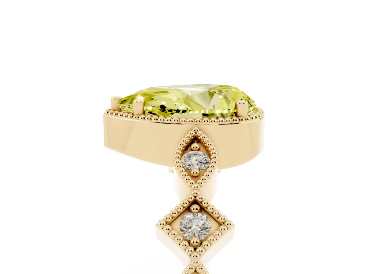 Fancy Yellow Pear Cut Milgrain Marquise Diamond Twist Band Ring Yellow gold