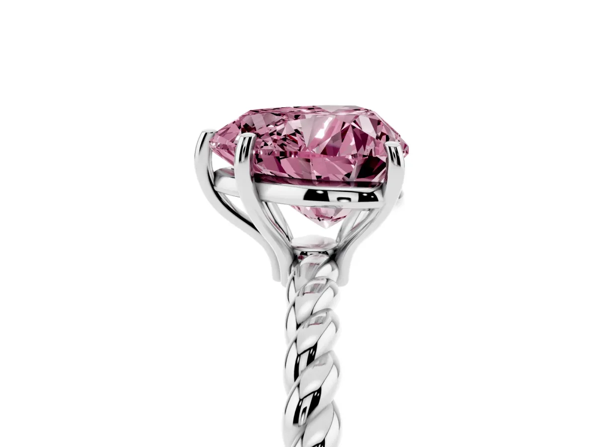 Fancy Pink Heart Cut Solitaire Twisted Band 4-Prong Ring Platinum