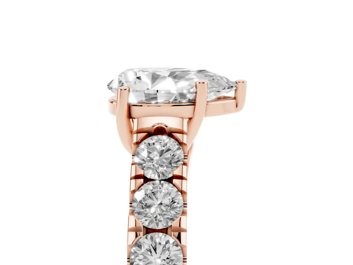 Pear Cut Cut Diamond Solitaire Ring with Micro Pave Band and Prong Setting Rose gold
