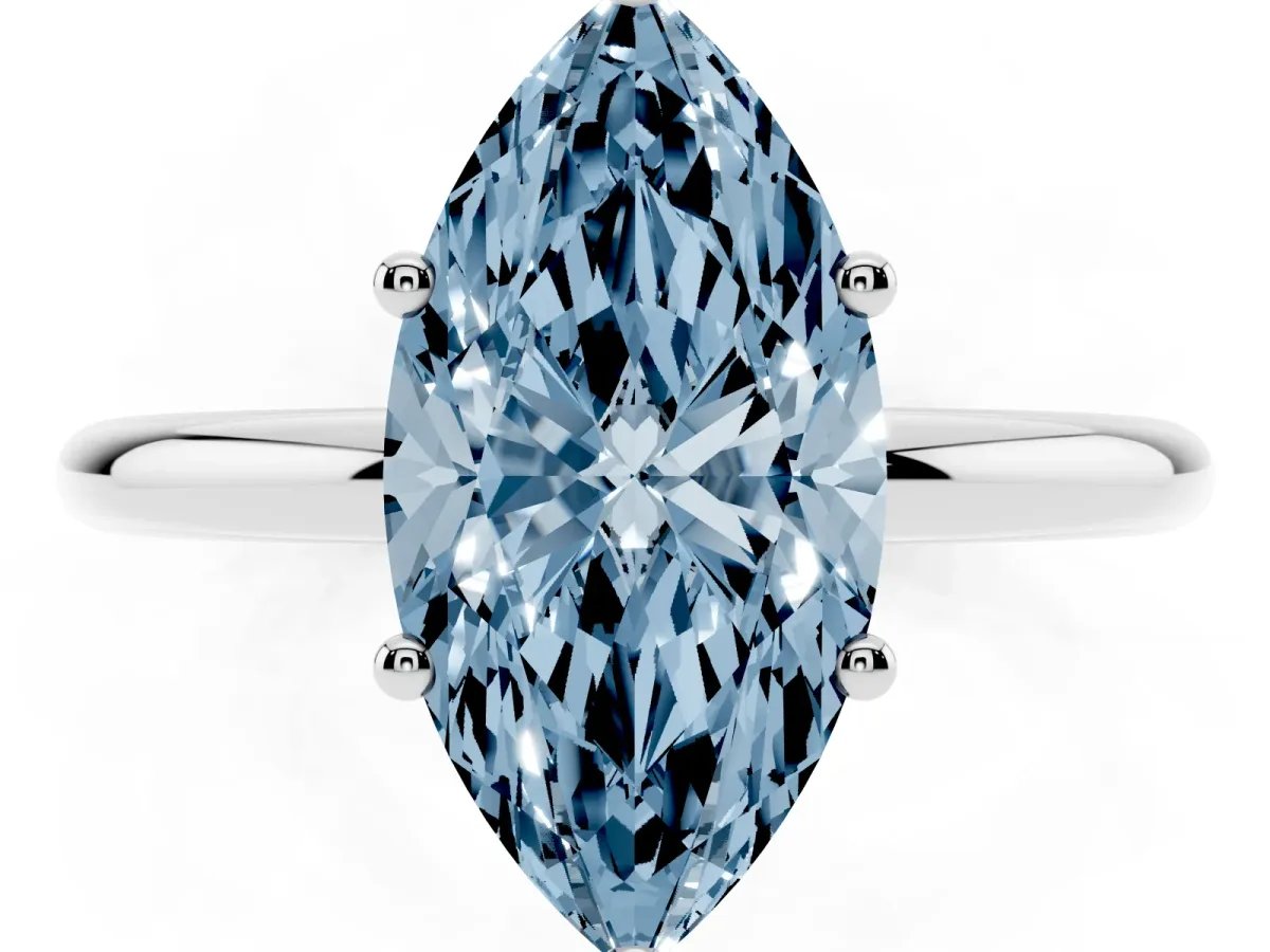 Fancy Blue Marquise Cut Cut Solitaire Engagement Ring with Four-Prong Setting and Classic Band Platinum