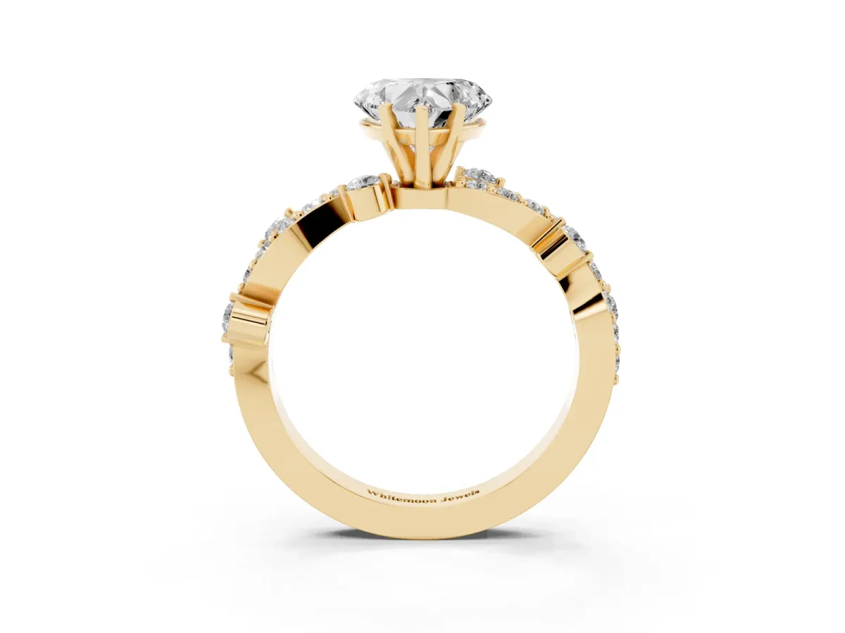 Heart Cut Cut Solitaire Diamond Twisted Band with Pave Setting Yellow gold