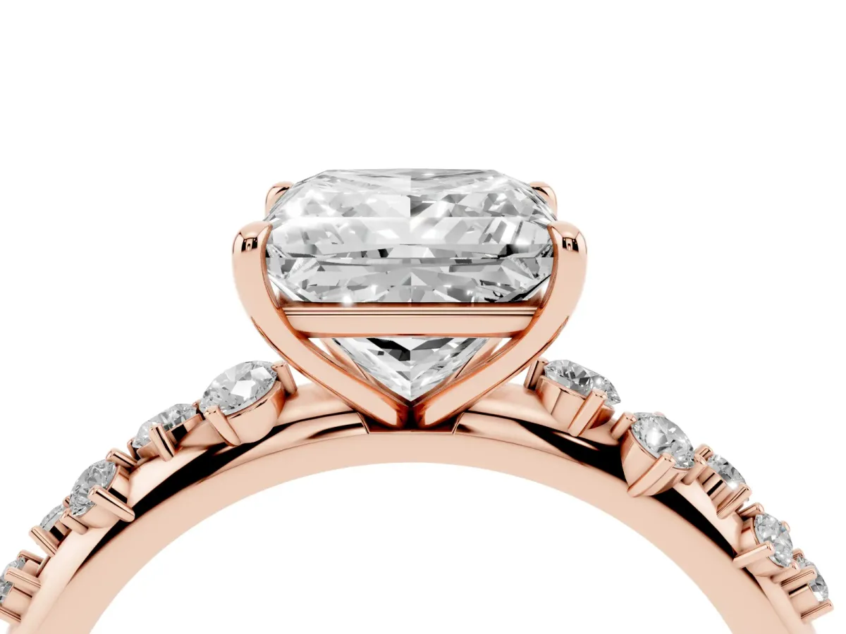 Princess Cut Diamond Cluster Prong-Set Solitaire Ring Rose gold