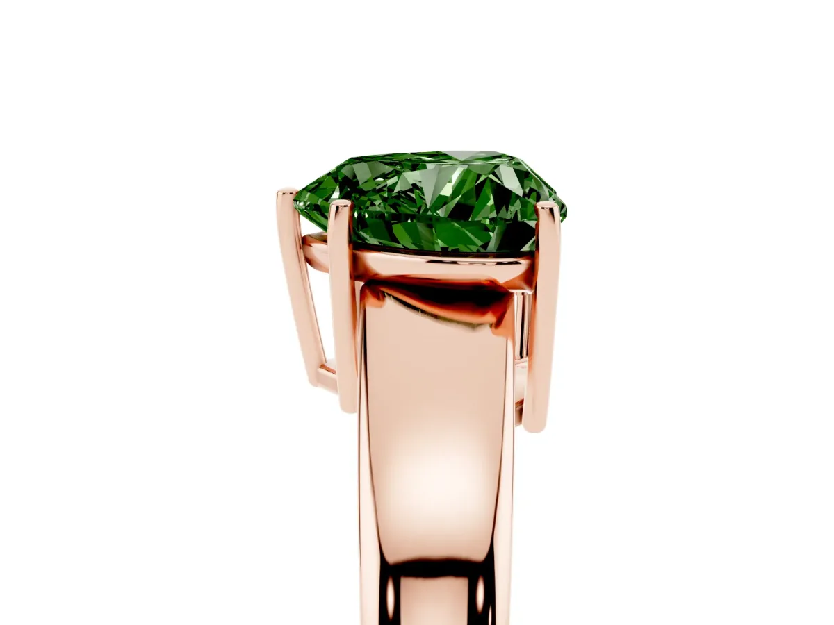 Fancy Green Heart Cut Solitaire Diamond Ring with Tapered Band and Four-Prong Setting Rose gold