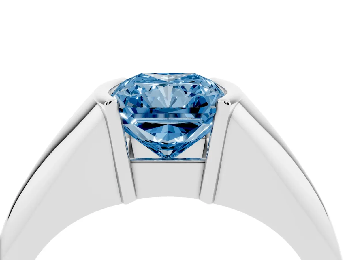 Fancy Blue Radiant Cut Solitaire Tension Set Diamond Ring White gold