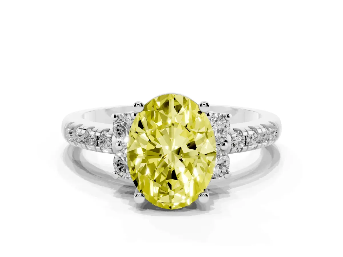 Fancy Yellow Oval Cut Diamond Three-Stone Pave Band with Four-Prong Setting Silver