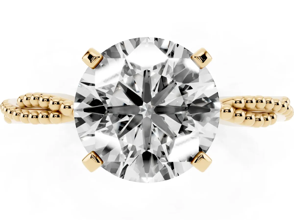 Round Cut Solitaire Twisted Band with Bead Prong Setting Yellow gold