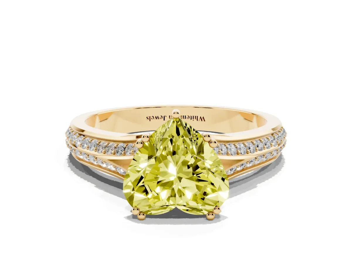 Fancy Yellow Heart Cut Diamond Split Shank Engagement Ring with Pavé Band Yellow gold