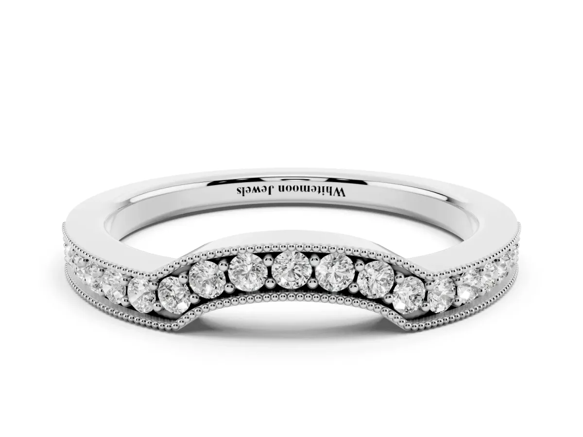 Curved Round Diamond Band with Milgrain Pavé Setting Platinum