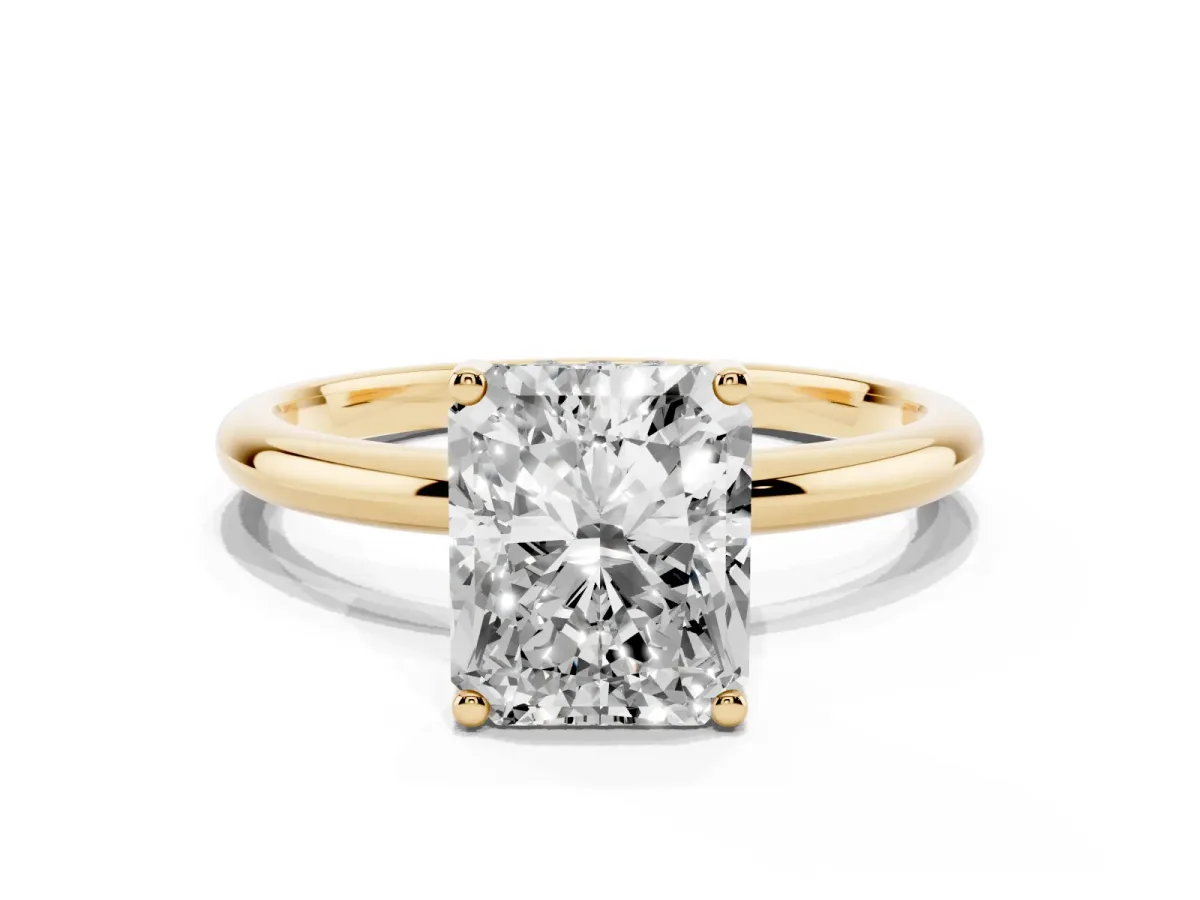 Radiant Cut Cut Solitaire Engagement Ring with Four-Prong Setting and Classic Band Yellow gold