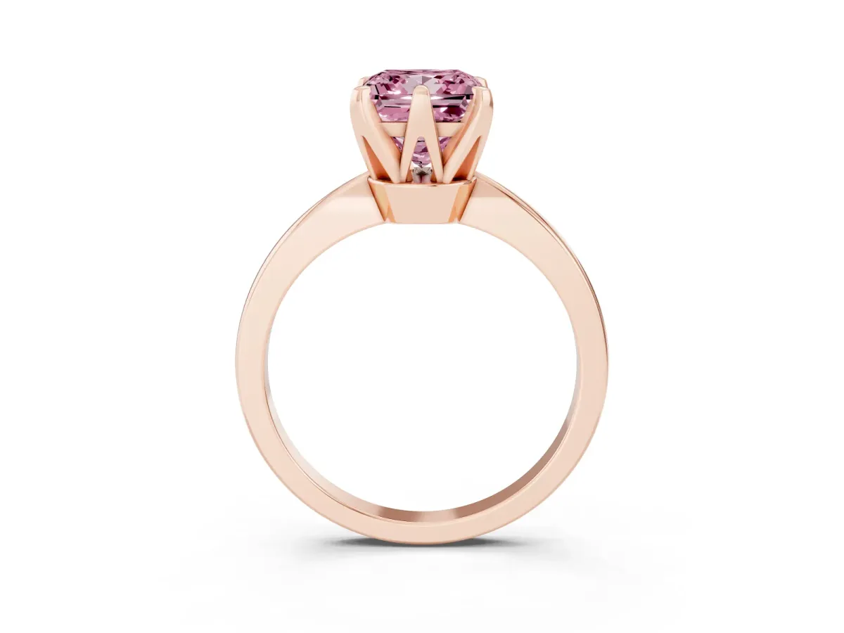 Fancy Pink Princess Cut Solitaire Engagement Ring with Six-Prong Setting and Tapered Band Rose gold