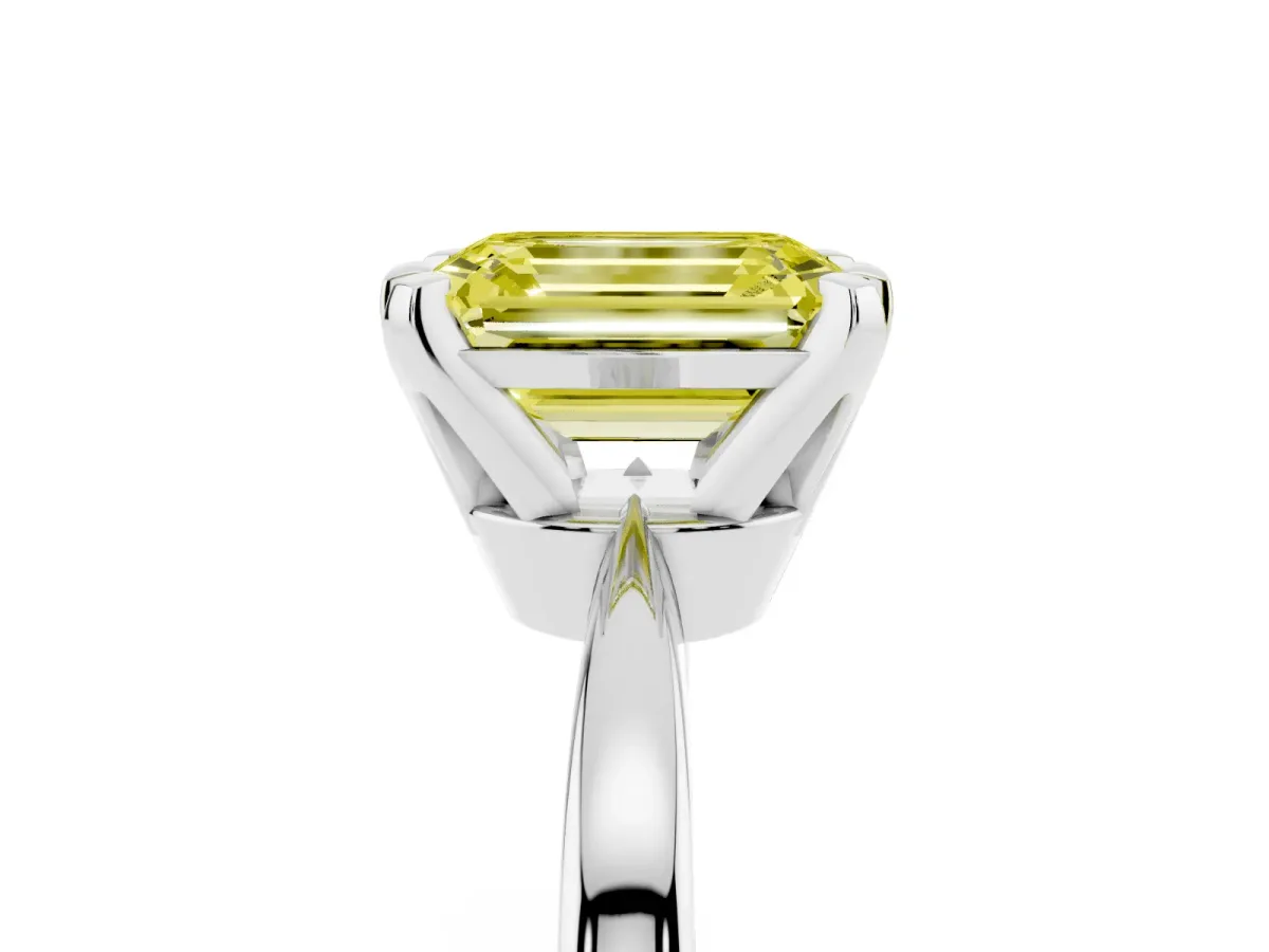 Fancy Yellow Emerald Cut Solitaire Engagement Ring with Six-Prong Setting and Tapered Band Silver
