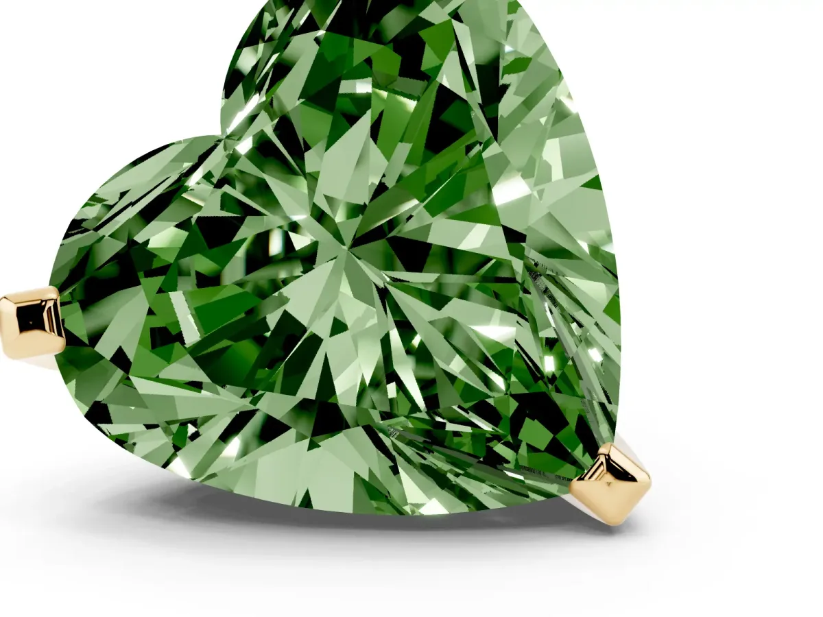 Fancy Green Heart Cut Diamond Solitaire Ring with Prong Setting and Classic Band Yellow gold
