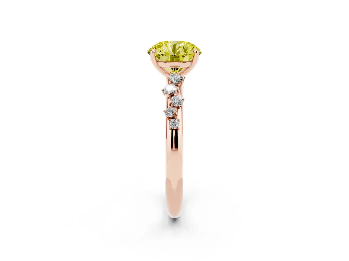 Fancy Yellow Round Cut Diamond Cluster Prong-Set Solitaire Ring Rose gold