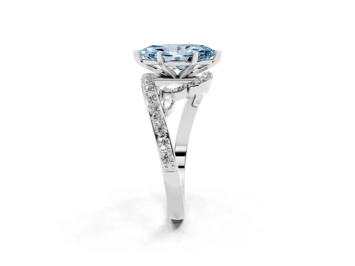 Fancy Blue Marquise Cut Solitaire with Pavé Twist Band and Four-Prong Setting Platinum